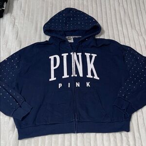 💥SALE💥PINK Victoria's Secret Navy Blue Studded Zip-Up Hoodie